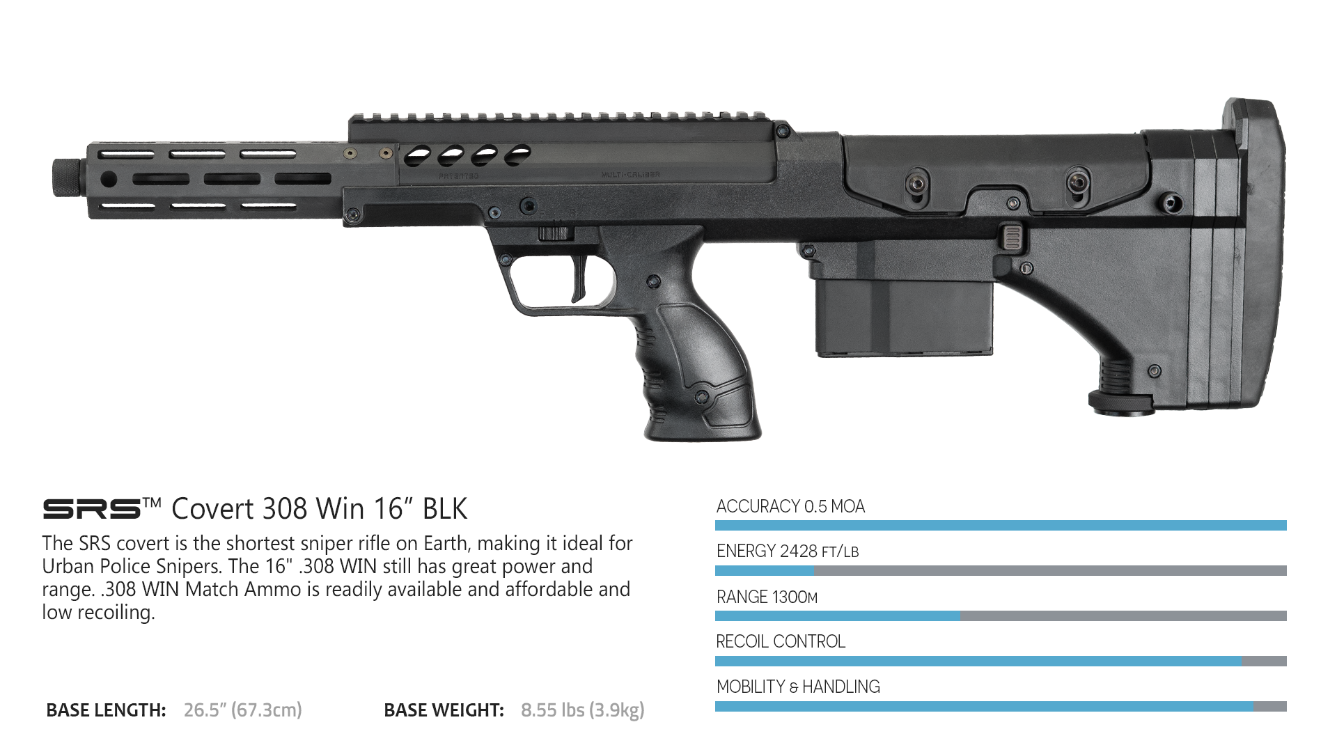 SRSA2 Rifle, Covert 308Win 16" 6rd BLK/BLK