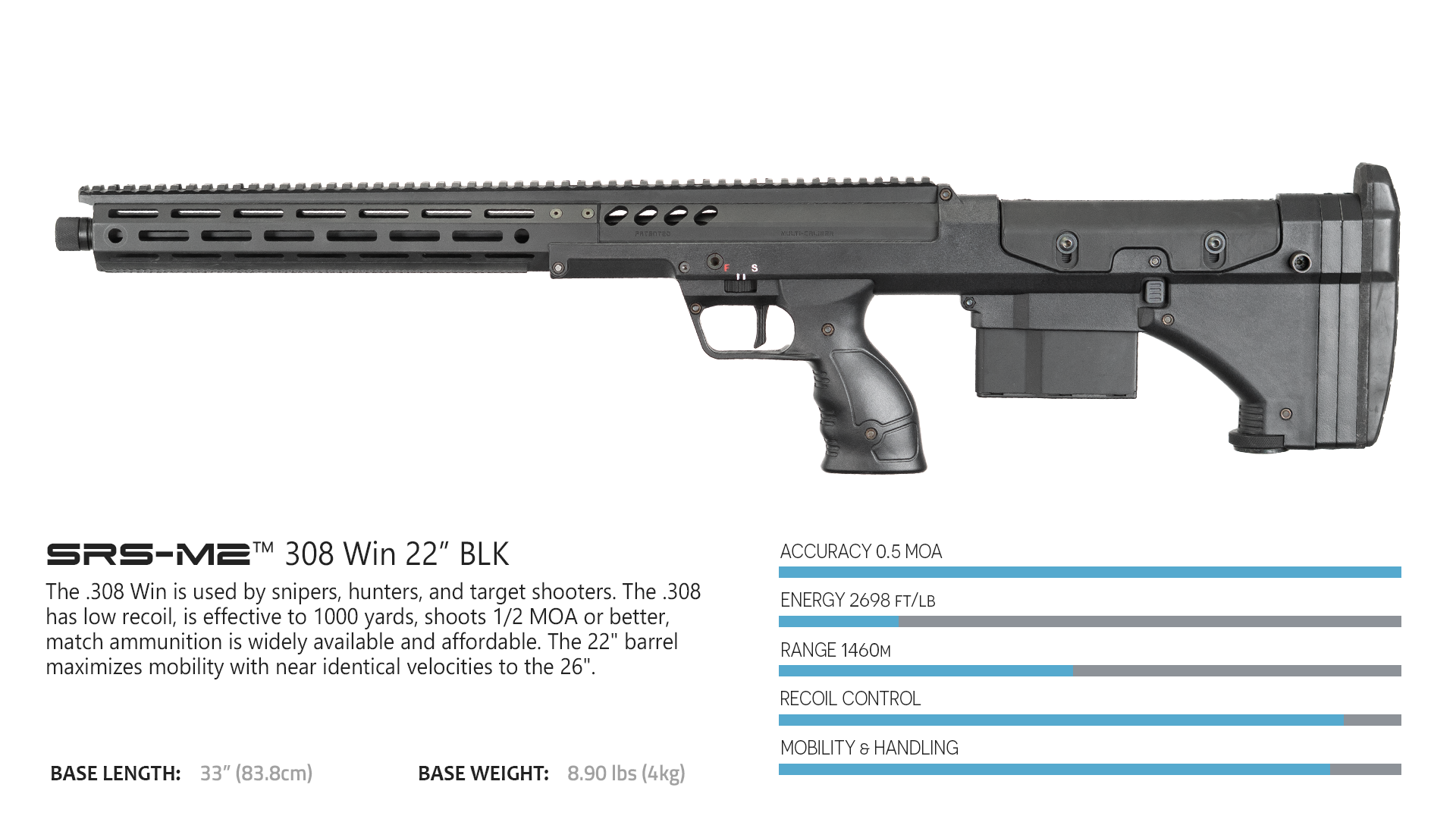 SRSM2 Rifle, Standard 308Win 22" 6rd Black/Black